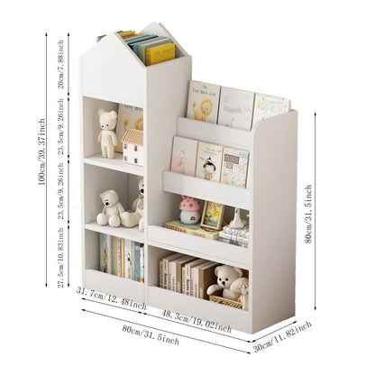 PORKISS Bookshelf for Kids, Wood Kids Bookcase with Toy Storage Organizer, Freestanding Book Shelf with 6 Compartments and 2 Baskets Bins for Kids Bedroom, Nursery, Playroom, Natural