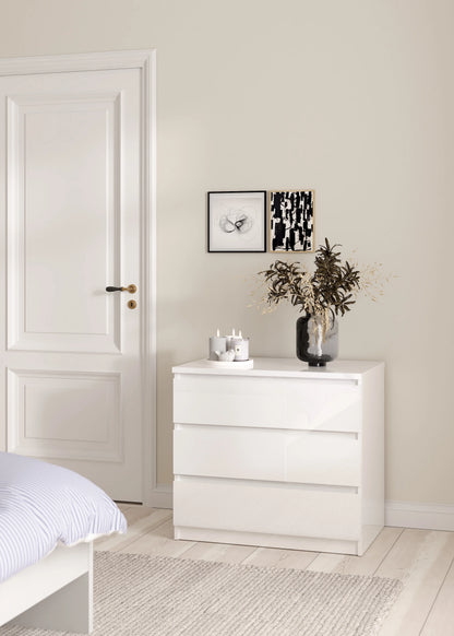 Tvilum Scottsdale 3 Drawer Chest Dresser for Adults, White High Gloss
