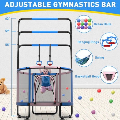 CITYLE Trampoline for Kids 600LBS 60'' 5FT Toddler Trampoline Indoor Outdoor with Basketball Hoop, Swing, Adjustable Bar, Mini Small Trampoline with Enclosure, Gifts for Toddlers, Boys & Girls