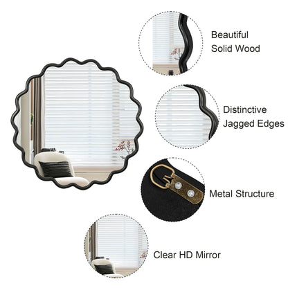 Solid Wood Wavy Frame Modern Mirror - 40x28 Inches Durable Farmhouse Wall Decor for Bathroom, Living Room & Entryway with Easy Install