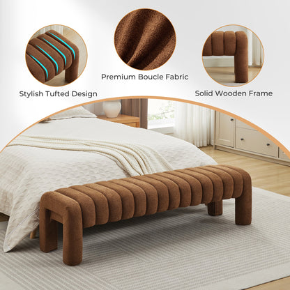 Zesthouse 63�� End of Bed Bench, Linen Tufted Upholstered Ottoman Bench with Padded Seat and Solid Wood Leg, Modern Entryway Bench for Bedroom, Living Room, Beige