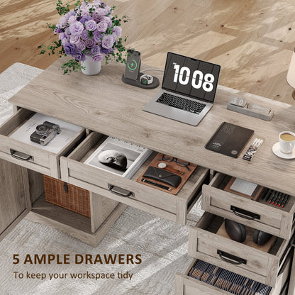 Whalefall 55 in Farmhouse Executive Desk with File Drawer for Adult Home Office, White