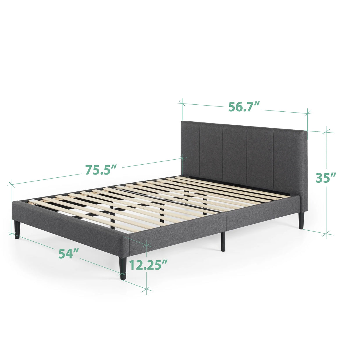 Zinus Maddon 35" Upholstered Platform Bed Frame, Beige, Adult, Queen