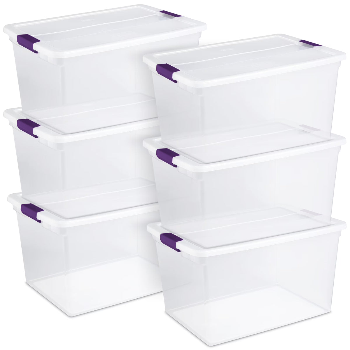 Sterilite 66 Quart Clear Plastic Latching Storage Container Tote, 6 Pack