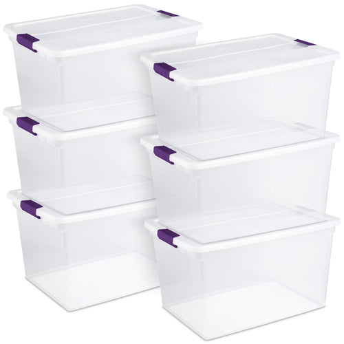 Sterilite 66 Quart Clear Plastic Latching Storage Container Tote, 6 Pack