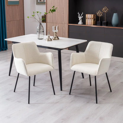 Zesthouse Teddy Sherpa Dining Chairs Set of 2, Modern Boucle Fabric Small Accent Armchairs, Leisure Chairs for Living Dining Room, Cream