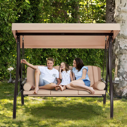 Homrest 3 Person Patio Outdoor Porch Swing with Adjustable Canopy, Backrest, Swing Bed with Stand for Garden,Deck