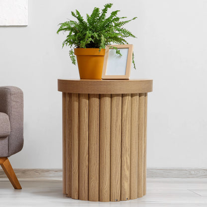 LuxenHome Wood Round Side Table, 19" Fluted End Table for Small Spaces, Mid Century Modern Wooden Accent Tables, Small Bedside Table, Couch Side Table, Nightstand for Living Room Bedroom Couch