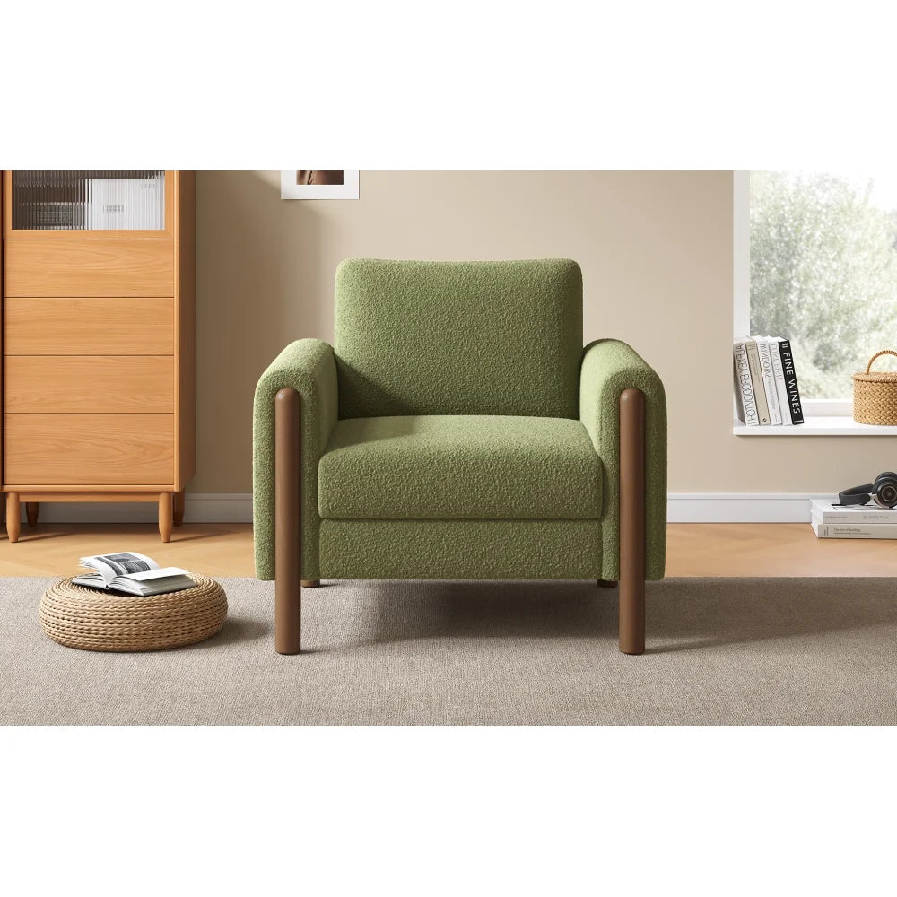 Oversized Accent Chair, Upholstered Living Room Chairs Single Sofa Chair with Walnut Legs, Curved handrail, Green