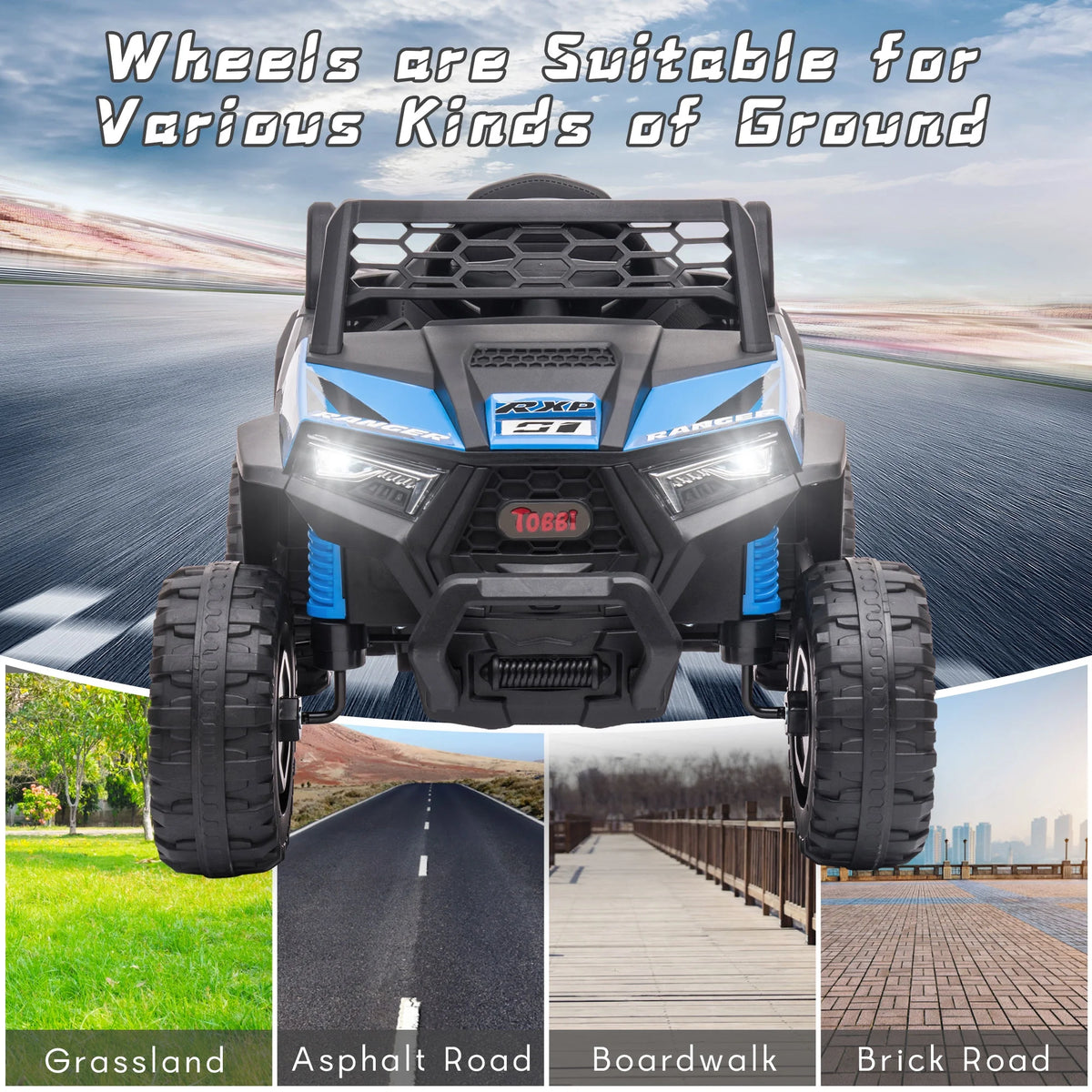 TOBBI 12V Kids Electric off-Road UTV Truck Car Battery Powered Ride on Toys for Girls with LED Headlights, Music, Horn