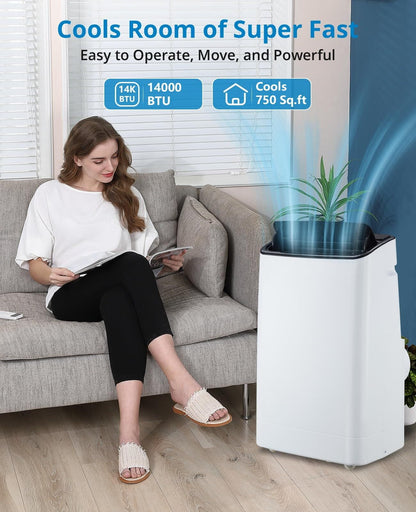 14000 BTU Portable Air Conditioner with Heat, 3-in-1 AC Unit for Rooms up to 750 Sq.Ft, Quiet Operation, Dehumidifier & Fan, Window Kit Included