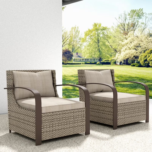 GAZEBETER 2Pcs Wicker Patio Chairs,Modern All Weather Outdoor Ratten Chairs with Seat Cushions and Thicking Back,Beige