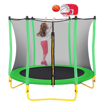 Leuco 66" Kids Trampoline with Basketball Frame, Rubber Ball and Enclosure Net, 5.5ft Mini Small Toddler Trampoline Toys for Indoor and Outdoor Use, Age for 1-8 years old