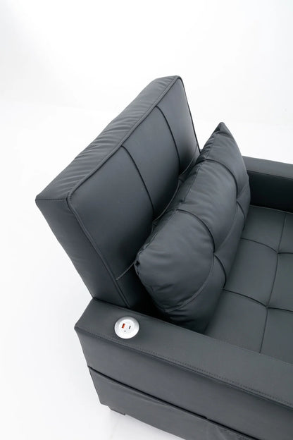 Convertible Futon Sofa Bed, 3-in-1 Multi-Functional Sleeper Chair Bed with USB Ports, Adjustable Backrest Recliner,for Living Room Bedroom Small Space, Tech Cloth, Dark Grey