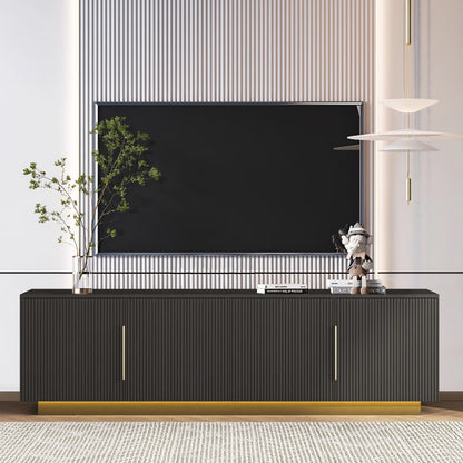 HIUU Fluted TV Stand Black,Black TV Console for Living Room,Mid Century Modern Entertainment Center 65 Inch TVs,Luxury Retro Console Table