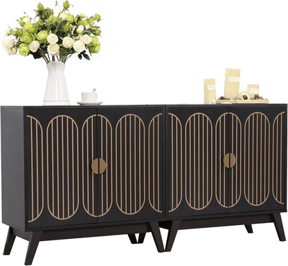 LEFHDA 2PCS Buffet Cabinet, Sideboard Cabinet with Storage, Accent Storage Cabinet with Carved Arc Door Design for Kitchen Dining Room, 2 Doors Buffet Cabinet with Adjustable Shelves
