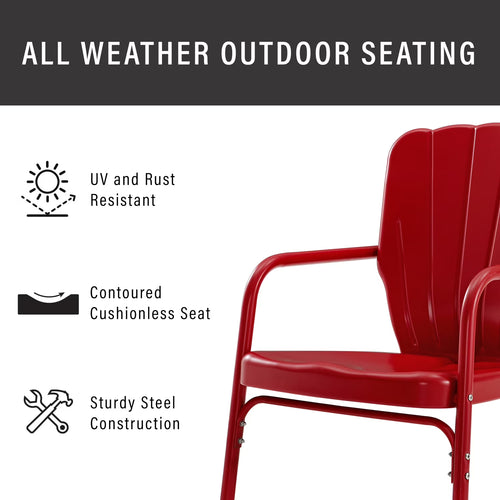 Crosley Ridgeland 2Pc Outdoor Metal Armchair Set - 2 Chairs-Color:Bright Red Gloss