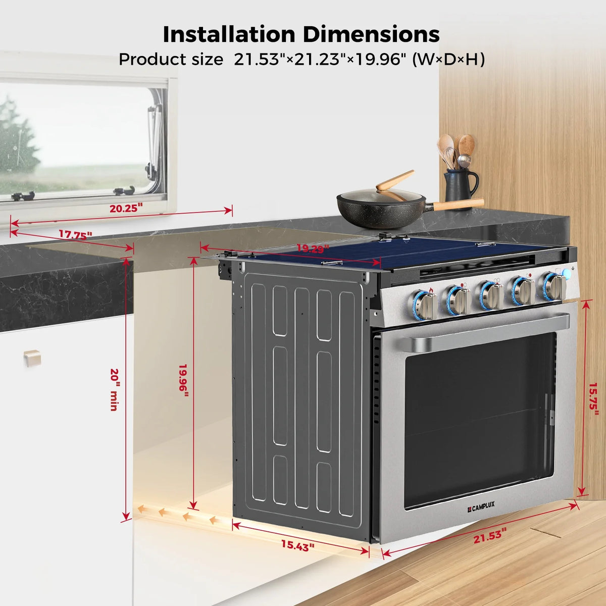 CAMPLUX 21 In RV Stove Gas Range , Gas Range Oven with 3 Burners Cooktop