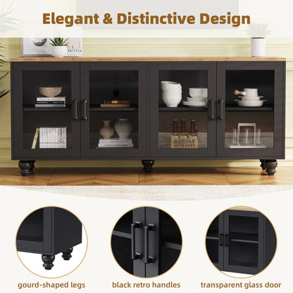 Euroco 110" Entertainment Center Wall Unit Set with Glass Display Cabinets, Adjustable Shelves & Vintage TV Stand for TVs up to 85", Farmhouse Style Media Console with Storage, Gourd Legs