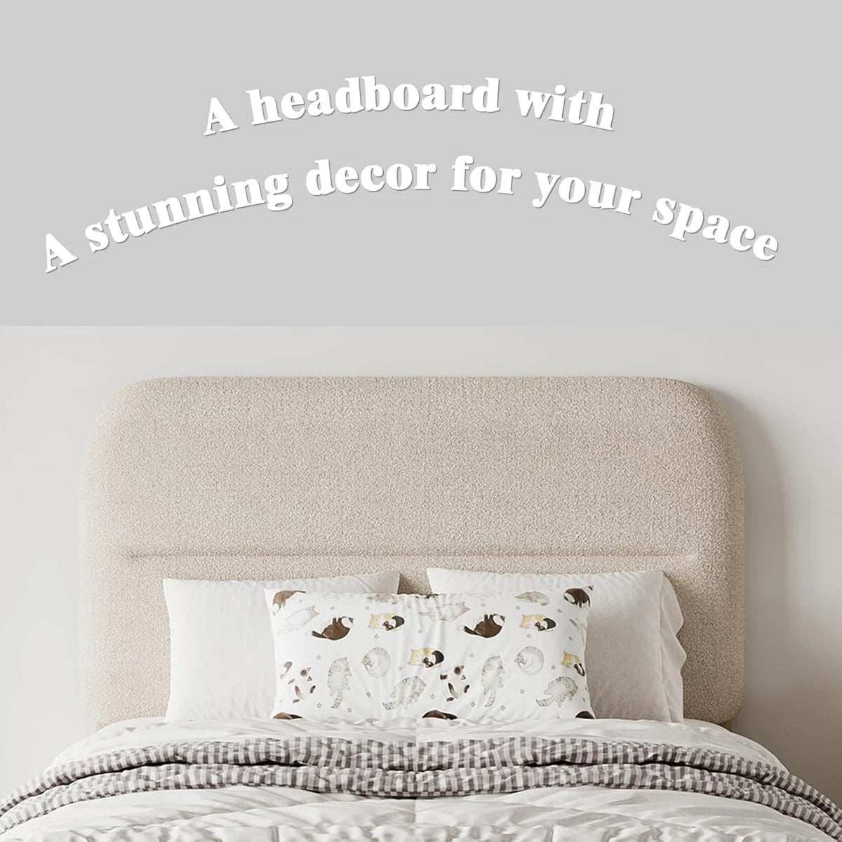 4 EVER WINNER Queen Bed Frame with Headboard, Boucle Upholstered Platform Bed Frame wiith Rounded Corner, Soft Cloud Bed Frame, No Box Spring Needed, White