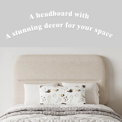 4 EVER WINNER Queen Bed Frame with Headboard, Boucle Upholstered Platform Bed Frame wiith Rounded Corner, Soft Cloud Bed Frame, No Box Spring Needed, White