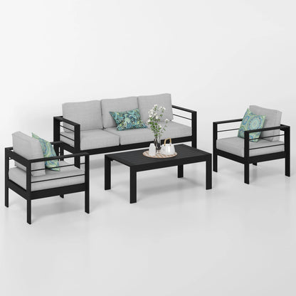 CozyHom 5 Pcs Outdoor Patio Aluminum Furniture Sofa Sets, Outside Patio Conversation Couch Sets With Table&Cushions for Garden Porch, Gray