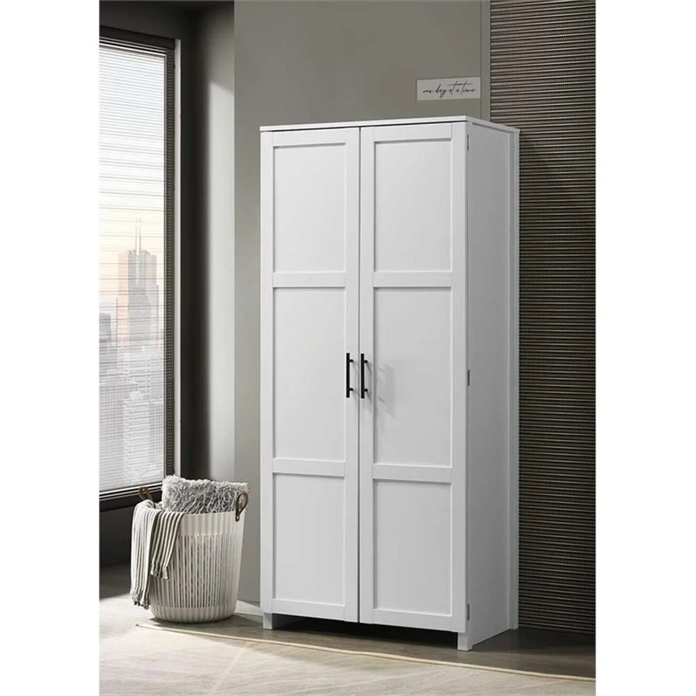Pemberly Row Contemporary Engineered Wood Pantry in White Finish