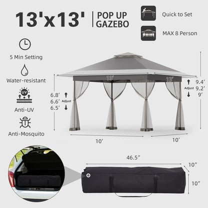 Bezseller 11x11 Pop up Gazebo, Outdoor Waterproof Canopy Tent with Mosquito Netting for Outdoors, Khaki
