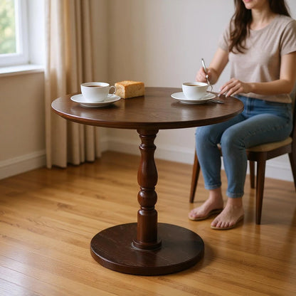 Homy Casa Round Wooden Dining Table for Cozy Living Room Coffee Corner, Walnut