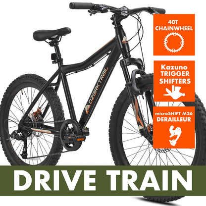 Ozark Trail 24" Glide Mountain Bike, 8 Speed, Black, Teen, Unisex