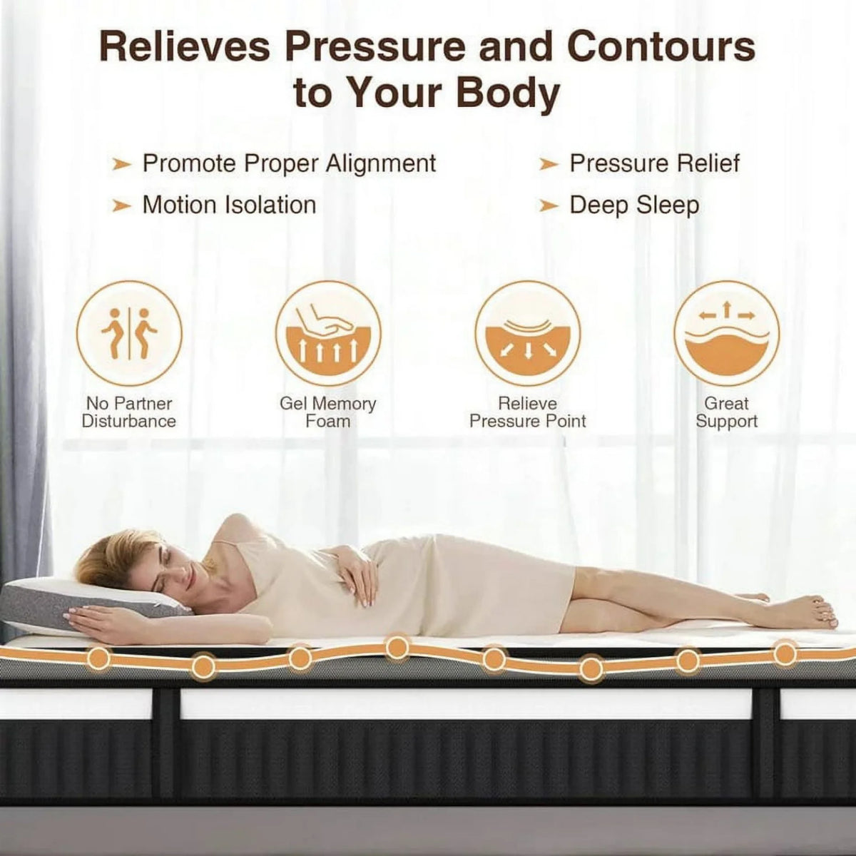 Queen Size Mattress in a Box, 14 Inch Gel Memory Foam Mattress for Cool Night & Pressure Relief, Medium Plush Feel with Motion Isolating, Breathable Fabric