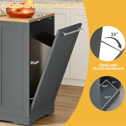 DWVO Kitchen Storage Cart with Trash Can Storage Cabinet, Rolling Kitchen Island with Wheels and Drawers for 13-Gallon Trash Bin, Gray