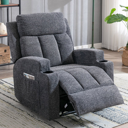 Bonzy Home Heated Manual Massage Recliner with Cup Holder Padded Breathable Fabric Recliner, Home Theater Seating��Navy