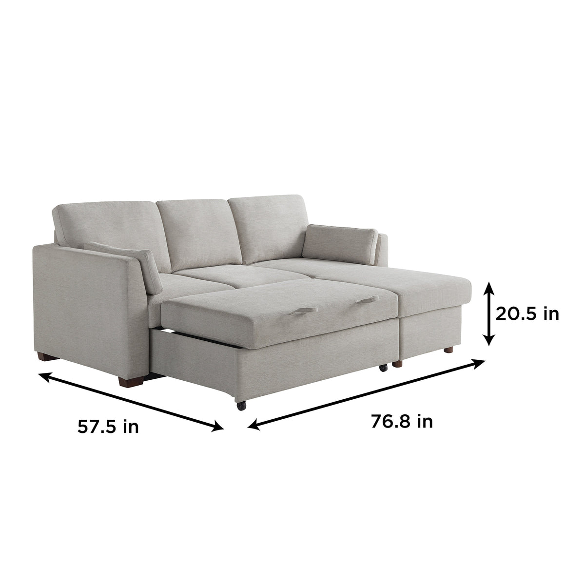 Coddle Luke Fabric Sleeper Sofa with Reversible Chaise and Storage, Beige