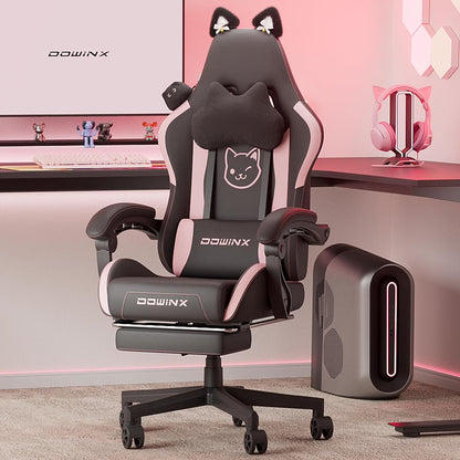Dowinx Gaming Chair Cute with Cat Ears and Massage Lumbar Support, Ergonomic Computer Chair for Girl with Footrest and Headrest, Comfortable Reclining Game Chair 290lbs for Adult, Teen, Blue Green