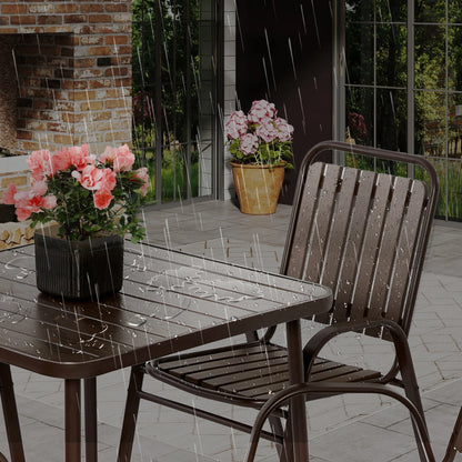 Seizeen 7-Piece Outdoor Table and Chairs, Patio Table Set with 6 Rattan Chairs, All-weather Outdoor Patio Dining Sets Rectangular Metal Table with Acacia Wood Top, Umbrella Hole, Gray