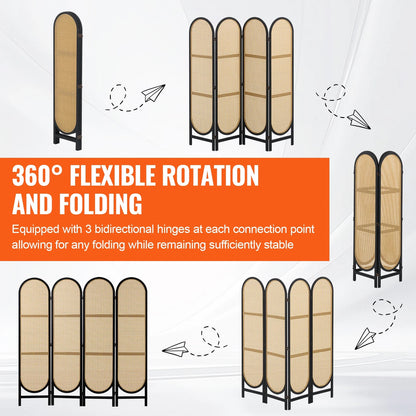 KFFKFF Quadruple Panel Space Separator, Artisan-Crafted Rattan Foldable Privacy Barriers with Connectors, Movable Space Partitions, Timber Independent Room Splitter for Sleeping Quarters, Cocoa