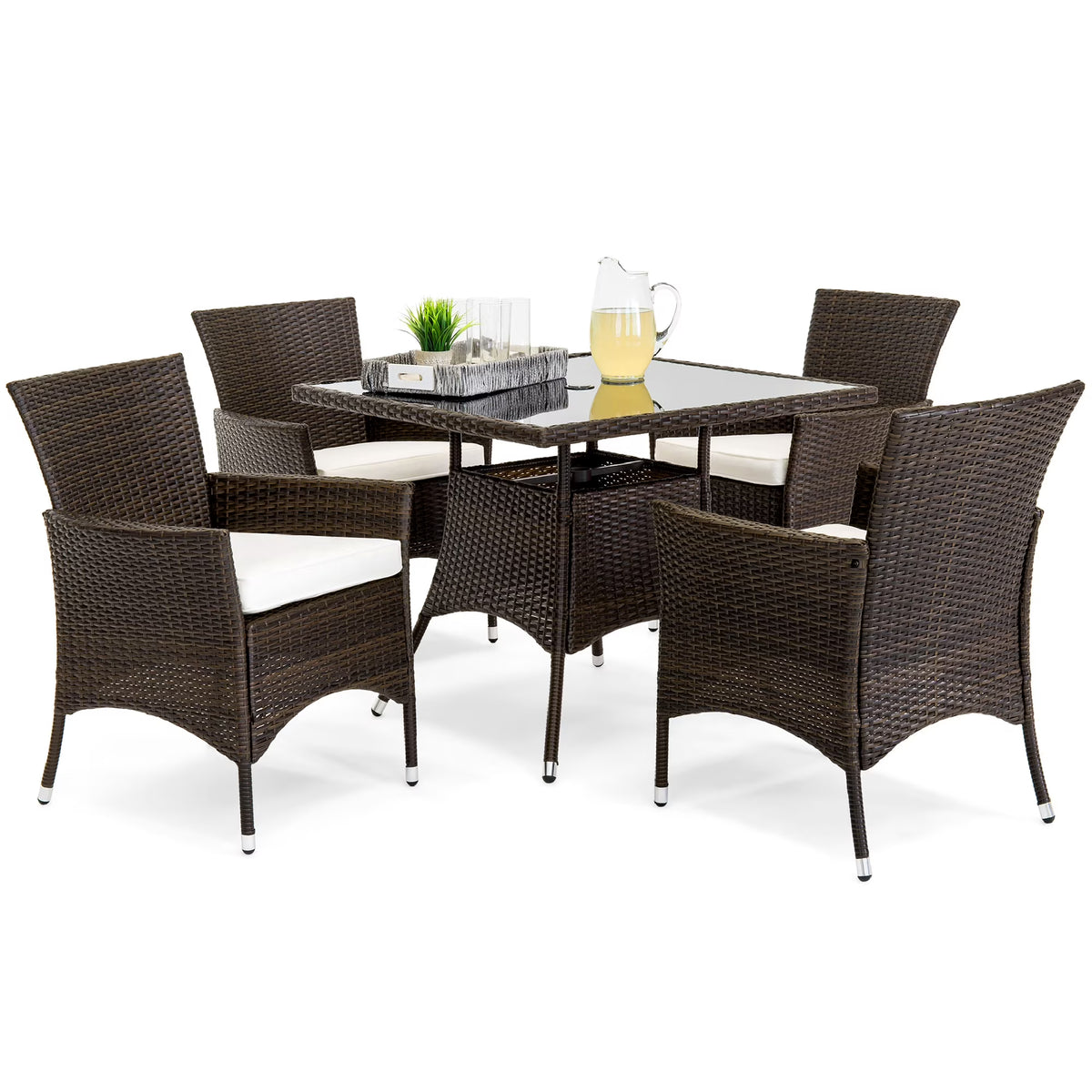 Best Choice Products 5-Piece Indoor Outdoor Wicker Patio Dining Table Furniture Set w/ Umbrella Cutout, 4 Chairs - Gray