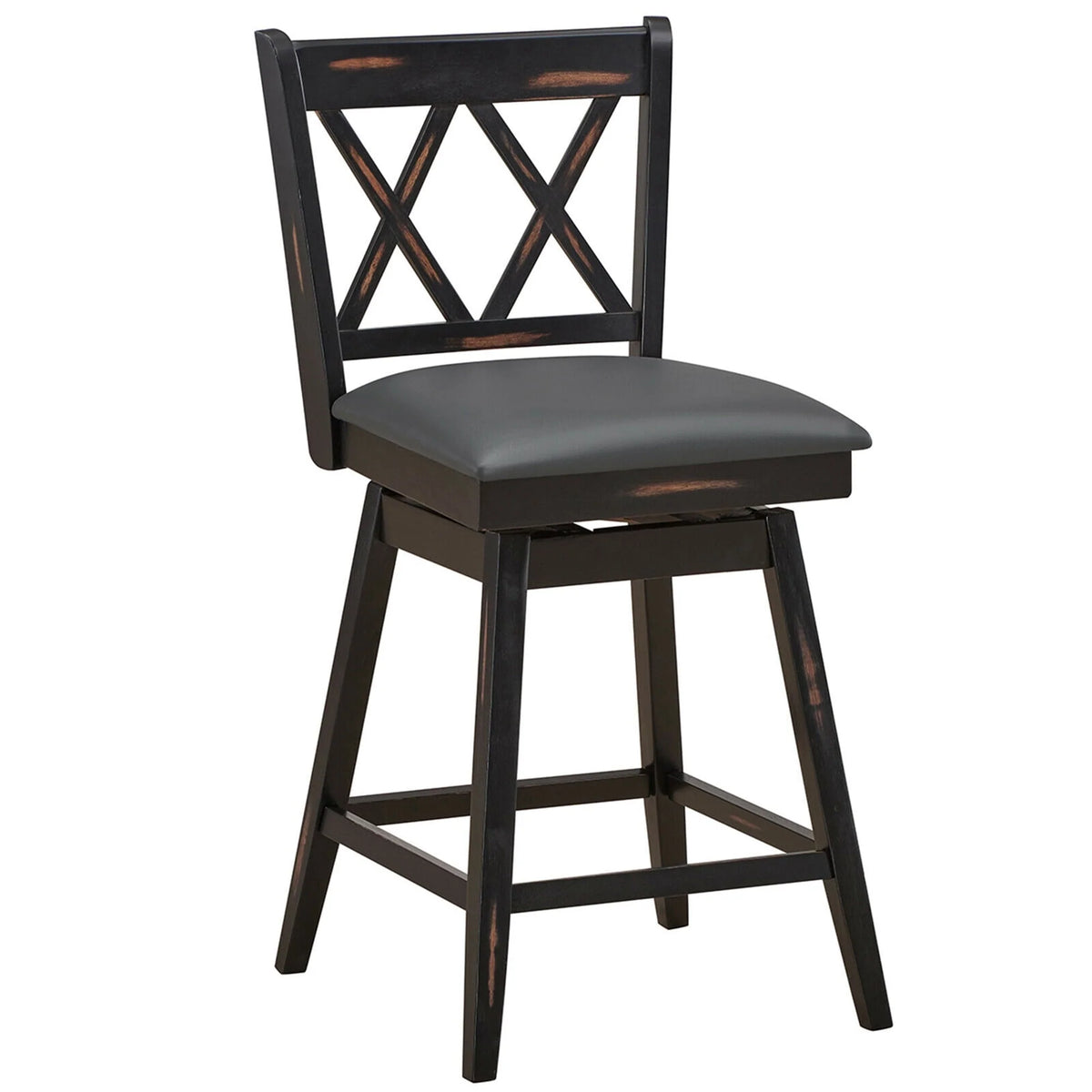 Gymax Set of 4 Barstools Swivel Counter Height Chairs w/Rubber Wood Legs Black