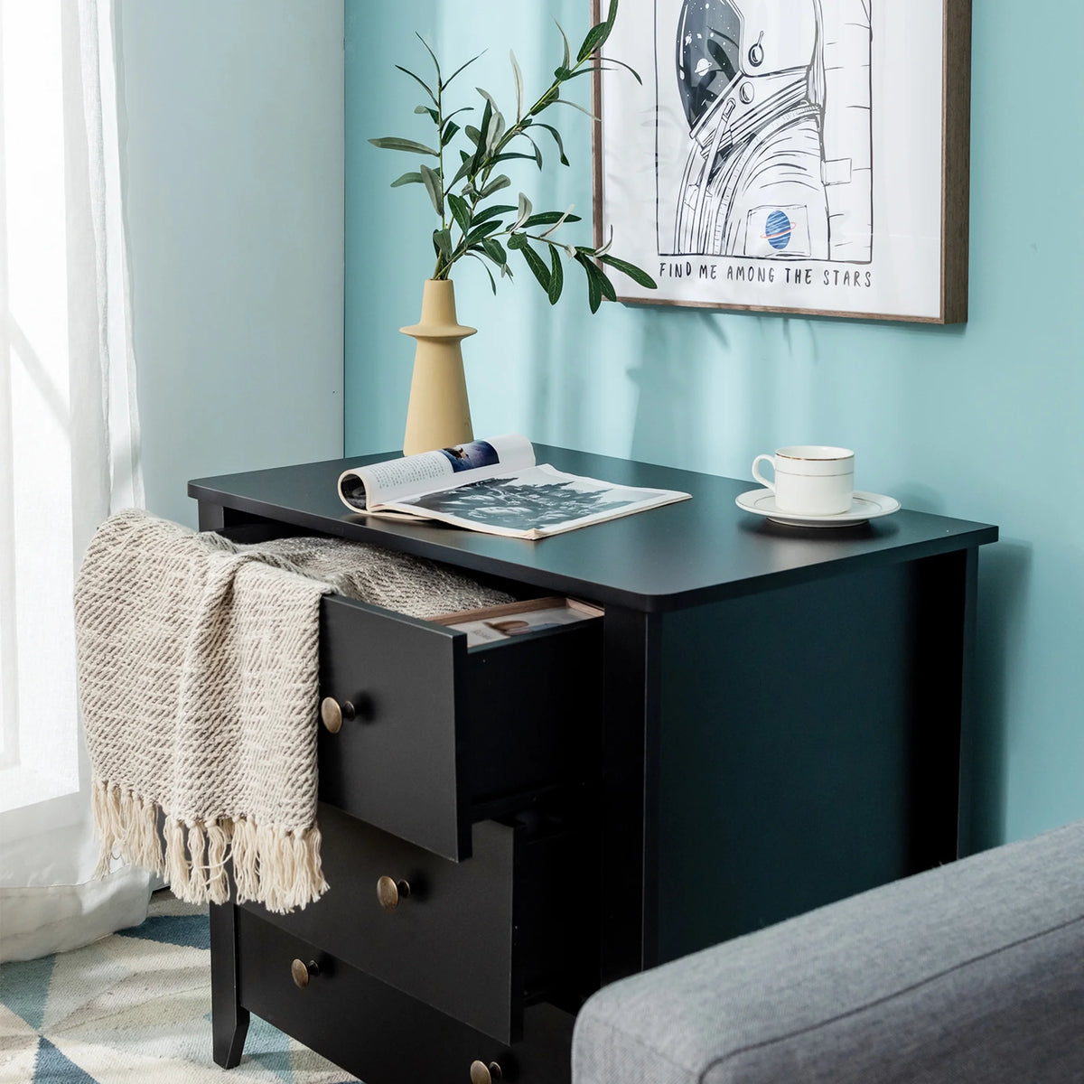 Gymax 3 Drawer Dresser Chest of Drawers Bedside Table for Living Room Bedroom Espresso