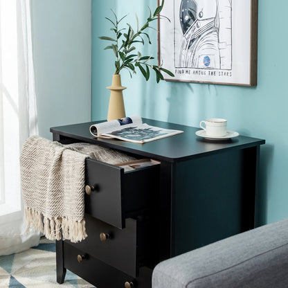 Gymax 3 Drawer Dresser Chest of Drawers Bedside Table for Living Room Bedroom Espresso