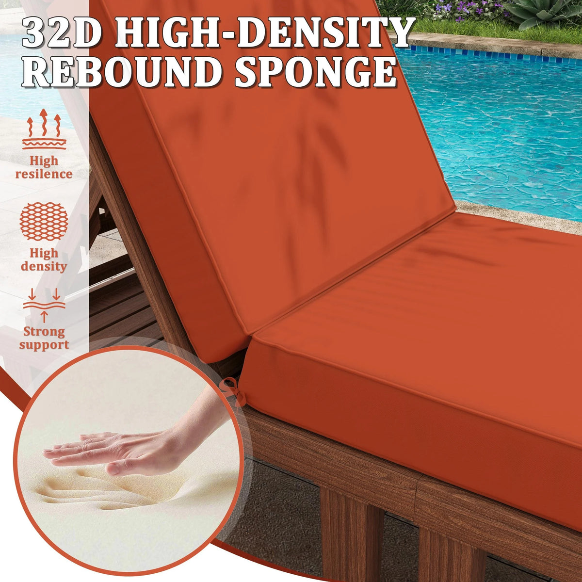 Kimunuk Outdoor Chaise Lounge Cushions set of 2, 80" x 26" x 4" Waterproof Pool Beach Recliner Replacement Cushions with Ties, Navy