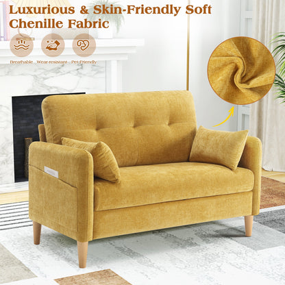 BedLuxury 47'' Wide LoveSeat, 2-seat Chenille sofa with 2 Pillows for Living Room and Small Spaces, Dark Grey