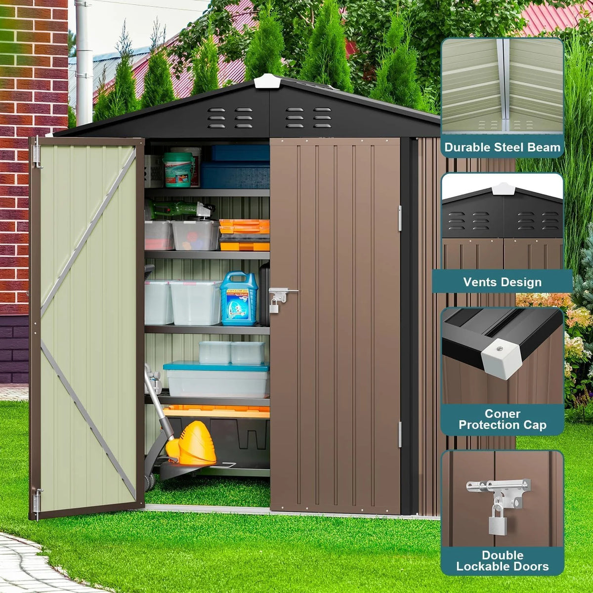 Lofka 6 x 4ft Shed and Outdoor Storage , Durable Metal Garden Shed  with Lockable Door, Weather-Resistant Steel Tool Shed for Backyard, Patio, Grey