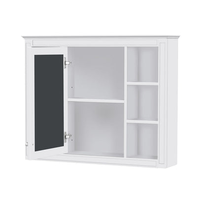Furvclv Bathroom Wall Mirror Cabinet Modern Wall Mounted Cabinet Storage Organizer With Single Mirror Door 6 Open Shelves
