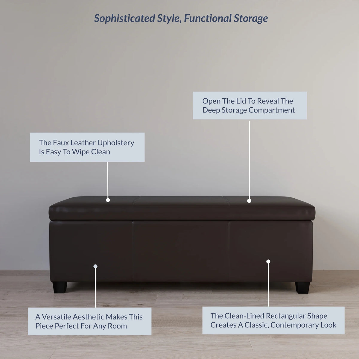 BELLEZE Storage Ottoman Bench Footstool - Amherst (Beige)