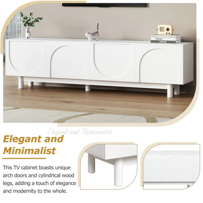 71" Graceful TV Stand with Arch Cabinets�?�?Minimalist Media Console for 78" TVs, White Entertainment Center with Solid Wood Legs & Adjustable Shelves