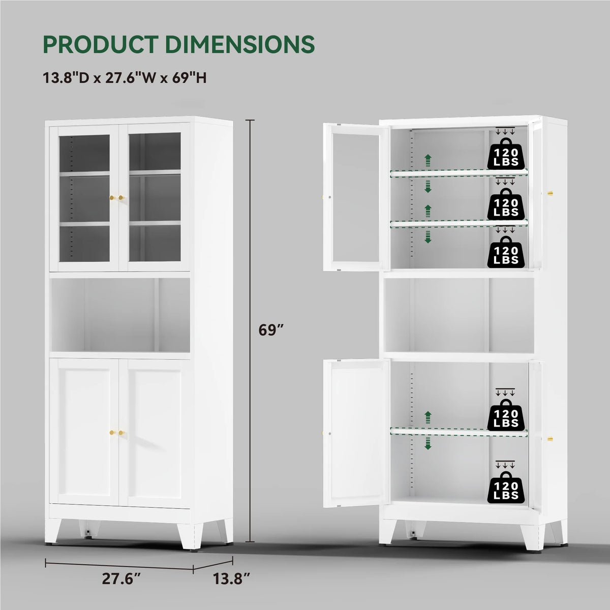 Elegant 69" Tall Modern Kitchen Pantry,Metal Storage Cabinet with Adjustable Shelves,Pantry Storage Cabinet for Kitchen,Dining Room,Living Room,Blue