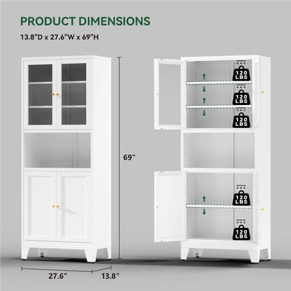 Elegant 69" Tall Modern Kitchen Pantry,Metal Storage Cabinet with Adjustable Shelves,Pantry Storage Cabinet for Kitchen,Dining Room,Living Room,Blue