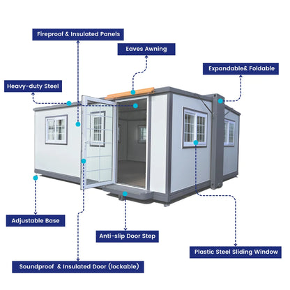 Portable Mobile Expandable Prefab House 15 x 20ft,Exquisitely Designed Modern Villa Prefab House for Live,Work